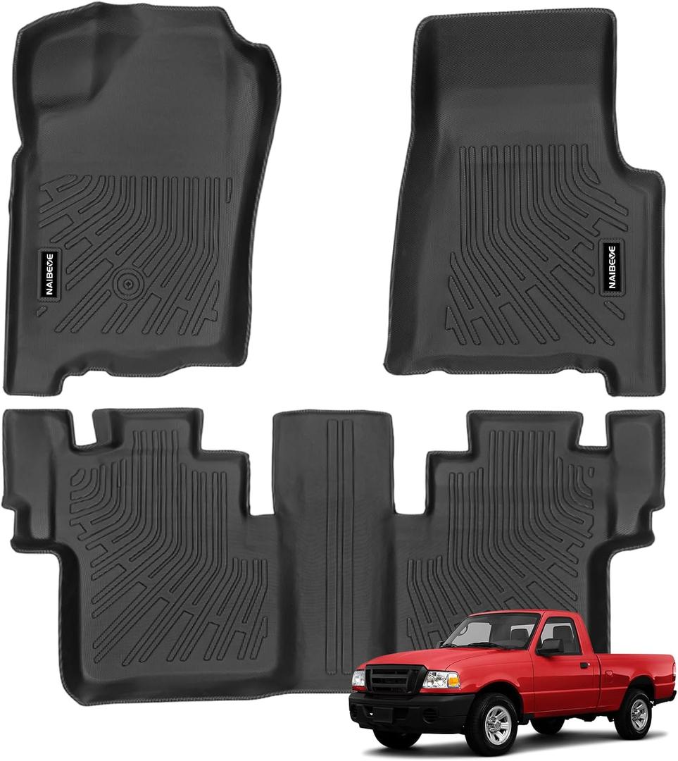 Naibeve Floor Mats for Ford Ranger 2 Door SuperCab 2004-2010 | All Weather Custom Fit Floor Mats, Not for Regular Cab/4 Door Interior Protector accessories