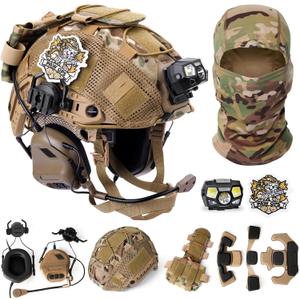 Airsoft Helmet Tactical Helmet with Headset,Mask Mesh,Adjustable Helmet Light for Airsoft Cosplay Military Tactical Gear