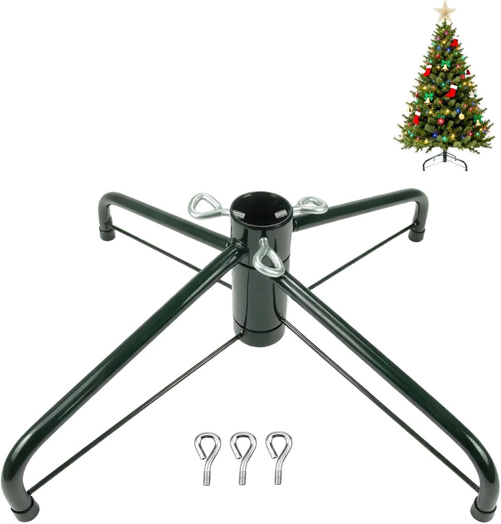 Lxenrra Christmas Tree Stand for Artificial Trees, Folding Metal Tree Base for 3ft to 7ft Christmas Trees, Heavy Duty Iron Construction Tree StandFits 0.5"–1.25" Tree Poles(Green)