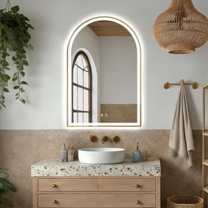 Arched LED Bathroom Mirror, 36"x24" LED Mirror with Frontlit, Arch Backlit Mirrors Gold Framed Anti-Fog, 3 Colors, Dimmable, Adjustable Brightness, Waterproof, UL Listed