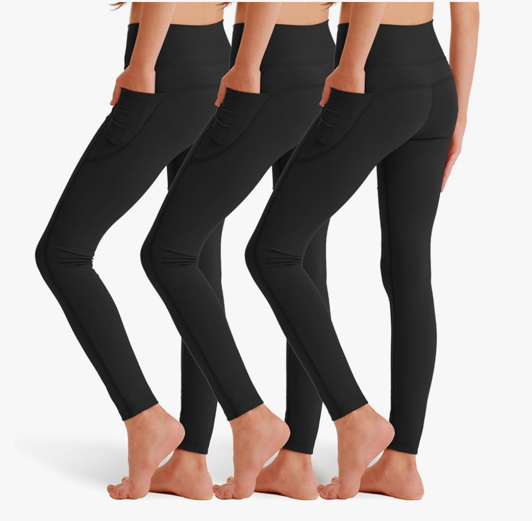 3 Pack Girls' Leggings with Pockets, Ankle Length Athletic Yoga Pants for Kids Clothes, S-M