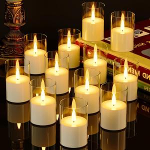 9Pack Flickering Flameless LED Candles with Timer, Battery Powered - Small Pillar & Votive, Clear (2"X3")
