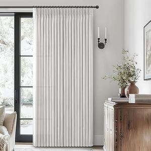 Pinch Pleated Beige White Light Filtering 60 Inch Wide Curtains 96 Inches Long for Living Room, Memory Trained Thick Linen Semi Sheer Natural Windows Drapes Privacy Bedroom Viral Curtain 2 Panels Set