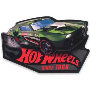 Mattel Hot Wheels Green Shark Car Embossed Metal Sign - Large Hot Wheels Wall Decor for Kids' Bedroom or Man Cave