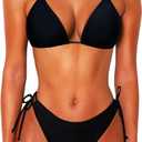 2 Piece Bikini Sets for Women Halter Triangle Bikini Tops Brazilian String Swimsuit Full Coverage Bottom Bathing Suit (Small)