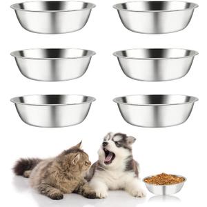 kathson 6 PCS Stainless Steel Dog Bowls, Replacement Metal Pet Puppy Food Water Bowl Set Suit for Indoor, Travel, Kennel, Dog Feeding Dishes for Small, Medium, Large Dogs, Dishwasher Safe (6.9 Inch)
