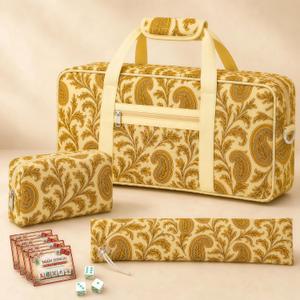 American Mahjong Bag Set for Tiles and Racks, 3-Piece Mahjong Carrying Bag with Zipper Tile Bag, Drawstring Rack Bag, Detachable Shoulder Strap, Padded, Machine Washable, Large