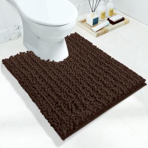Yimobra Toilet Rug U Shaped Washable 24x20 Inch - Ultra Soft Absorbent Chenille Bath Rugs for Toilet, Quick Dry & Machine Washable, Non Slip Contour Bathroom Mat, Brown