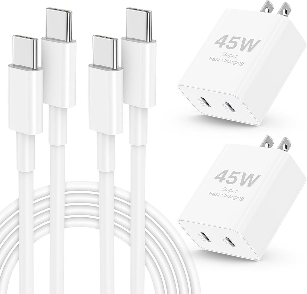 2Pack 45W Dual Port iPhone 17 16 15 Fast Charger, USB C Charging Block and 10ft Type C to C Cable Cord Long for Apple iPhone 17 Pro Max/17 Air/16 Pro/15 Plus/iPad/Air/Mini,Wall Plug Cube Brick