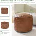 HIGOGOGO Round Stuffed Pouf Ottoman, Pu Leather Poufs with Foam Chunk Filling Foot Stool Storage Ottoman, 26 X 18 Floor Poufs Foot Rest for Living Room, Brown