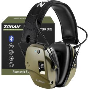 ZOHAN 035 Bluetooth 5.4 Shooting Ear Protection Earmuff, Active Noise Canceling, Hearing Protection with Sound Amplification (Army Green Bluetooth Ear Muffs)
