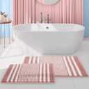 Tindbea Bathroom Rugs Set 2 Piece, Extra Soft and Absorbent Fluffy Striped Chenille Bath Mat Rug Set, Non Slip Bathroom Floor Mat, Machine Washable (20" x 32" Plus 16" x 24", Pink)