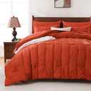 Sheet&Joy Queen Comforter Set, 7-Piece Bed in a Bag, Pintuck Bedding Sets for All Season, Includes Comforter, Flat Sheet, Fitted Sheet, Pillowcases and Pillowshams, Orange