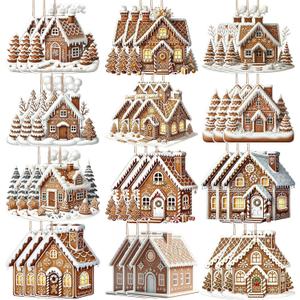 Soaoo 36 Pcs 7.87" Christmas Gingerbread House Ornament Outdoor Gingerbread House Double Sided Christmas Hanging Decoration Plastic Crafts Ornaments for Xmas Holiday Office Home Yard Porch