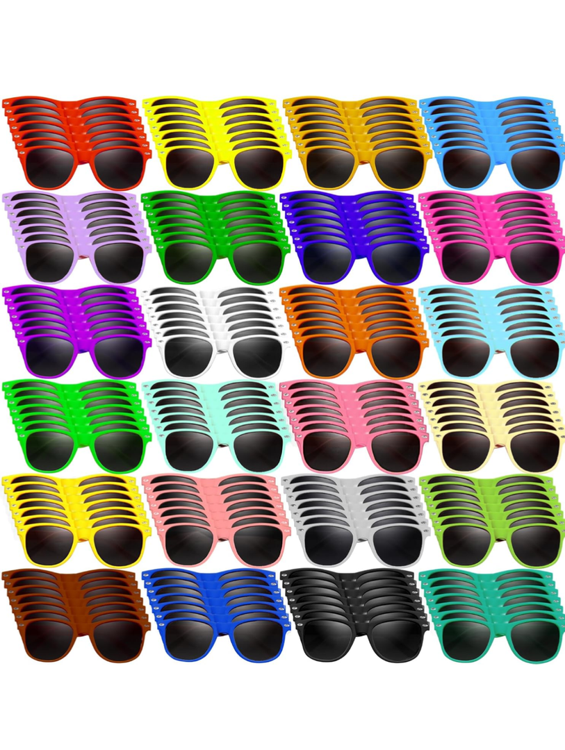 144 Pack 24 Color Neon Sunglasses Party Favors Bulk,80’s Retro Style Perfect Colorful Novelty Sun glasses Set for Birthday Party Supplies,Beach,Pool Party Favors,Goody Bag Favors for Kids Adults