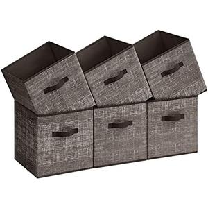 SONGMICS Storage Cubes, 13-Inch Non-Woven Fabric Bins with Double Handles, Set of 6, Closet Organizers for Shelves, Foldable, for Clothes, Walnut Color UROB033K02