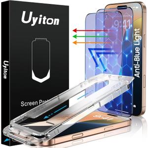 Uyiton Compatible with iPhone 16 Pro Screen Protector (Anti-Blue Light) - [Easy Fit] Shatterproof Full Coverage [Case Friendly] 9H Tempered Glass Screen Protector for iPhone 16 Pro, 2 Pack (iPhone 16 Pro 6.3", Clear(Blue Light))