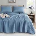 KASENTEX Quilt-Bedding-Coverlet-Blanket-Set, Machine Washable, Ultra Soft, Lightweight, Stone-Washed, Detailed Stitching - Solid Color (Blue, Oversized King + 2 King Shams)