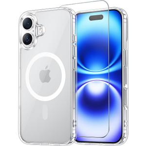 for iPhone 16 Case Clear, Compatible with Magsafe, Anti-Yellowing, Military-Grade Protection, Shockproof Slim Magnetic Phone Case Cover, Transparent