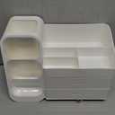 HBlife Makeup Organizer with Brush Holder for Vanity, Large Plastic Bathroom Countertop Organizer Skin Care Storage, Easy to Store Lipsticks, Nail Polishes, Perfumes, Eyeshadow Palettes, All White