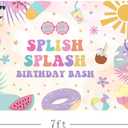MEHOFOND Tropical Splish Splash Birthday Party Backdrop Girl Splash Water Paddling Pool Summer Party Decorations Swimming Pool Birthday Party Banner Photo Booth Props 7x5ft