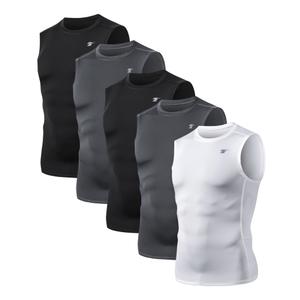 TELALEO 5 Pack Men's Athletic Compression Shirts Sleeveless Workout Tank Top Sports Base Layer Running Basketball XXL