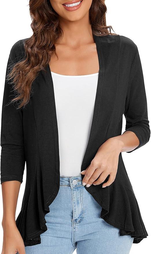 Women's Casual 3/4 Sleeve Cardigan Lightweight Soft Open Front Cardigans, M