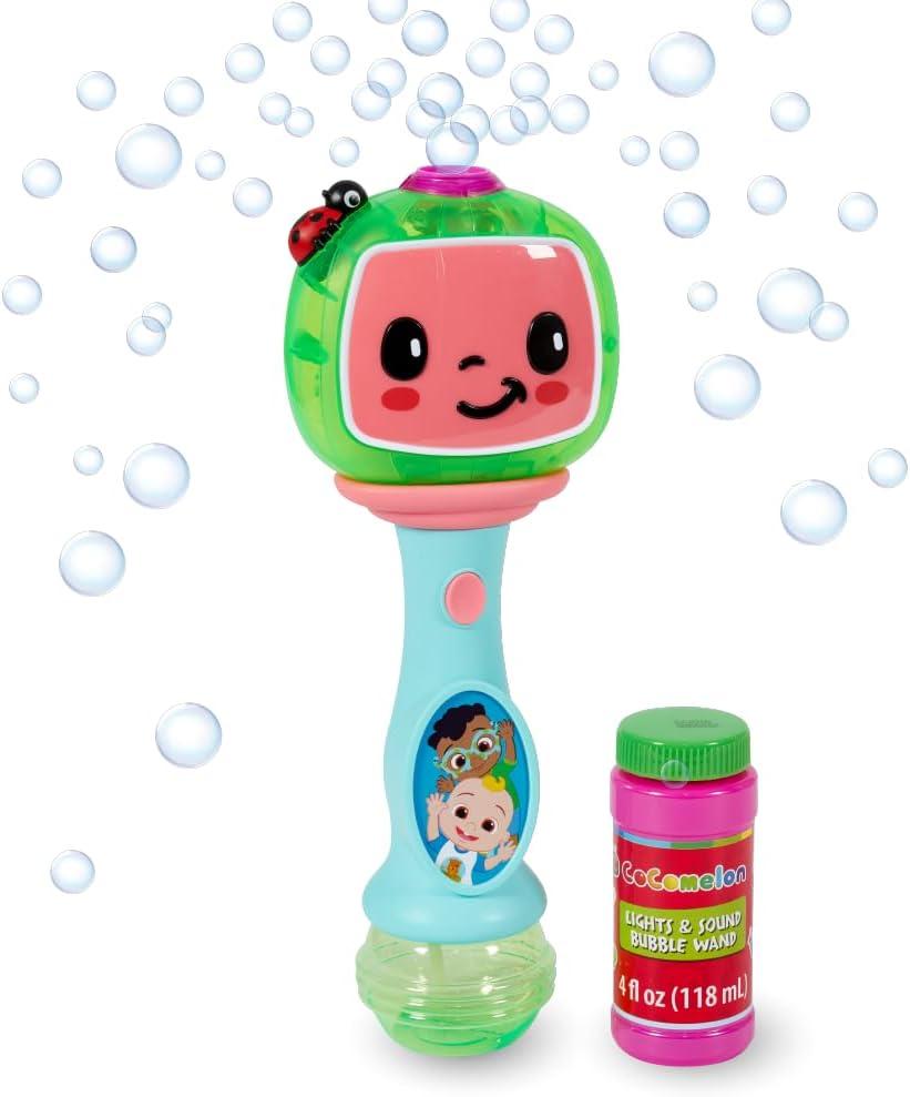 Little Kids Cocomelon Light and Sound Musical Bubble Wand, Includes Bubble Solution