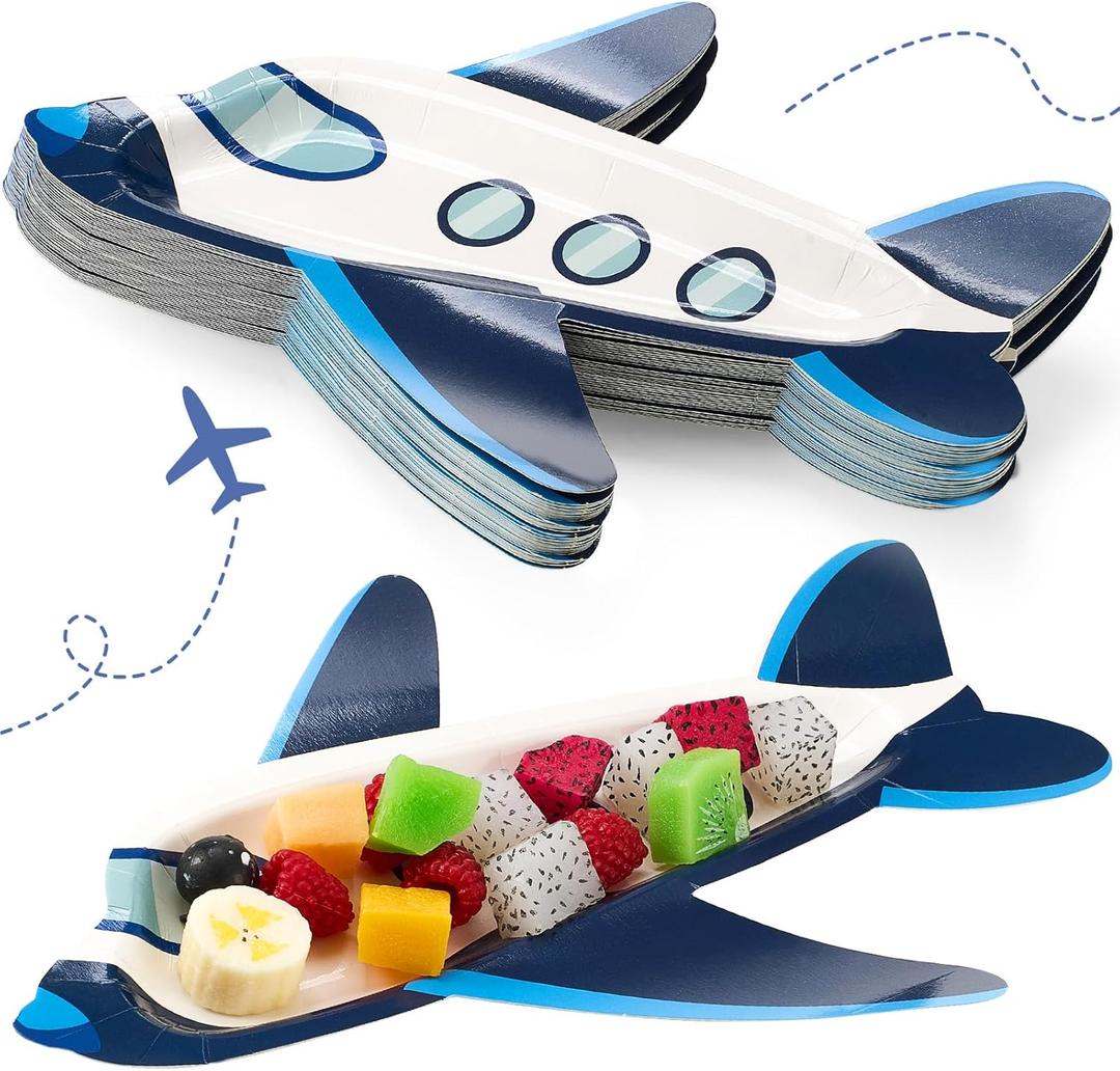 meekoo 24 Pcs Airplane Party Paper Plates Airplane Theme Party Decorations for Dinner Dessert Picnic Birthday Wedding