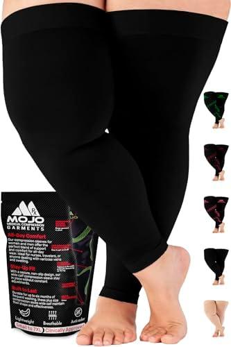 Mojo Compression Socks - 20-30mmHg Graduated Support Thigh-Hi Leg Sleeves with Grip Top - 10 Sizes, 5 Colors - Reduces Swelling, Ideal for Varicose Veins, Lymphedema, DVT Treatment - 1 Pair, 3XL