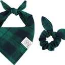 E-Clover Spring Dog Bandanas Boy & Matching Scrunchie Set Plaid Dog Bibs Scarf Triangle Kerchief Bandana for Medium Large Dogs Birthday Gifts Pet Owner Mom Green 