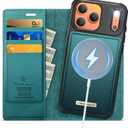 Wallet Case for iPhone 17 Pro Max Compatible with Magsafe, 2-in-1 PU Leather Flip RFID Blocking Card Holder Stand Shockproof Magnetic Detachable Cover for iPhone 17 Pro Max 6.9", Bluegreen