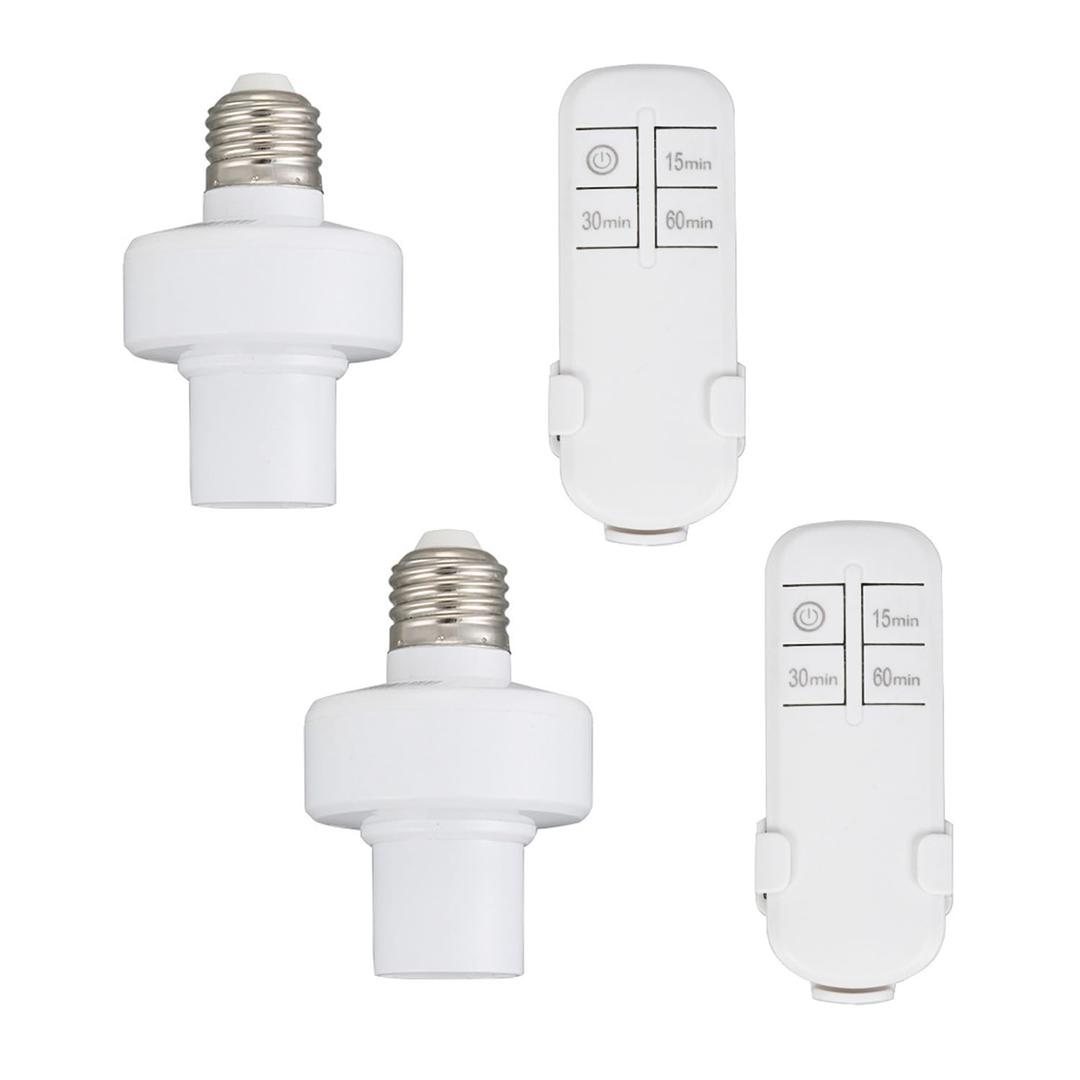 Remote Control Light Socket,Wireless Light Switch Kit with Timer,E26/E27 Bulb Base Holder,No Wiring Wall Mounted Controller Switch for Basement,Garage,Stairwell Light Remote (2 Pack)