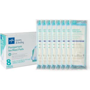 Medline 2-in-1 Absorbent Perineal Pad and Instant Cold Ice Packs for Postpartum Care (8 Count). Ready-to-use Essential for After Delivery, Maternity, Postpartum Care