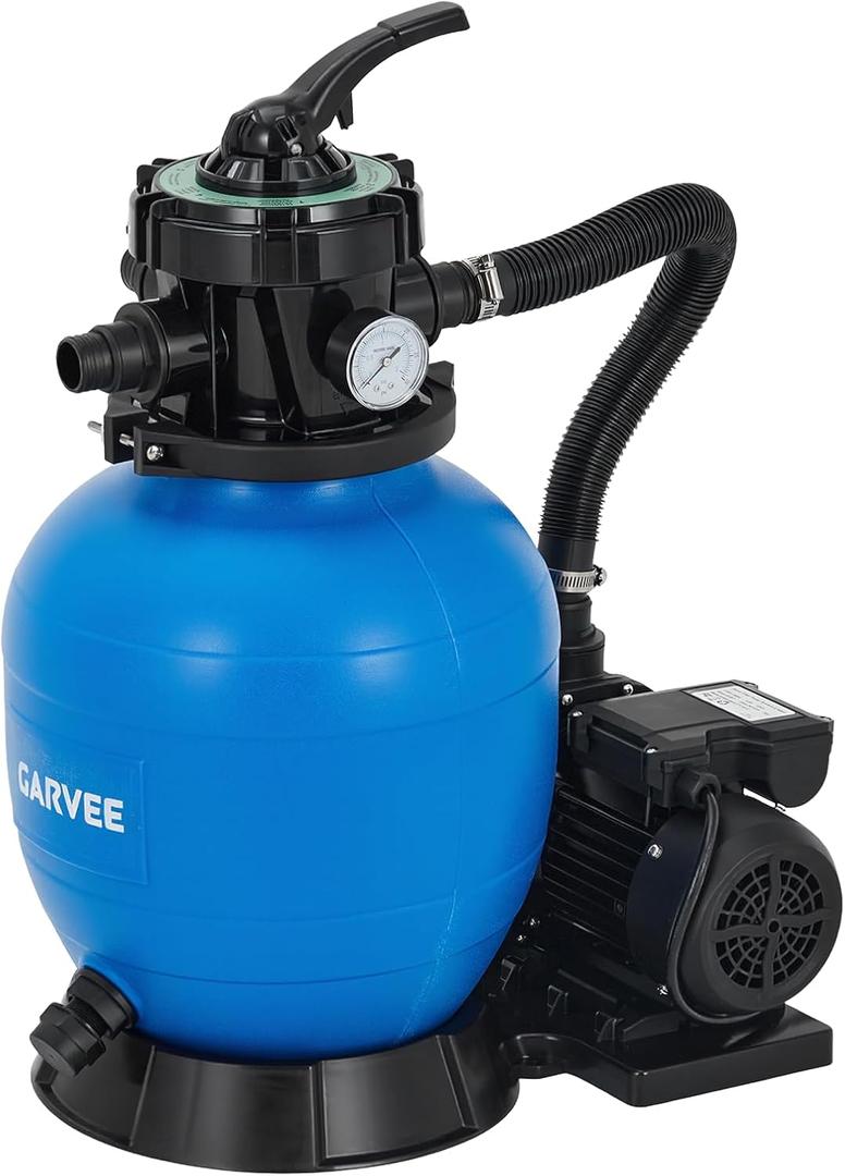 Garvee 13" Sand Filter Pump for Above Ground Pool, 3/4HP 3435GPH Swimming Pool Pump & Sand Filter System with 7-Way Valve & Strainer Basket, Pool Pumps Above Ground, Blue