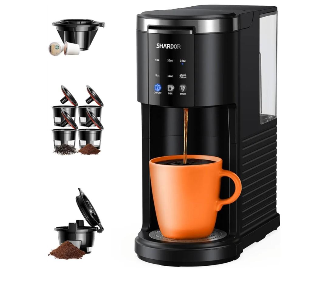 SHARDOR 3 in 1 Single Serve Coffee Maker for K Cup & Ground Coffee & Teas, Pod Coffee machine, 6–14oz Brew Sizes, 40oz Detachable Water Reservoir, Descale Settings, Black