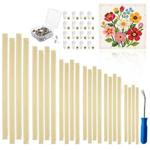 24pcs Needlepoint Stretcher Bars，Stretcher Bars for Needlework, Embroidery Hoop Set with 100 Pins, 26 Wooden Canvas Hoops (6 Sizes), Includes Decorative Pinning Tools and Nail Removal Tool