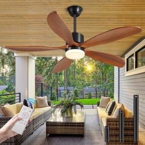 52"Outdoor Ceiling Fans with Lights and Remote Us Patent 5blade Brown