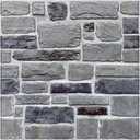 3D Gray Stone Wall Panel Peel and Stick,10 Pcs of 12"X12" Ultra-Light Thin PVC Fake Stone Adhesive Faux Brick Panels Backsplash Interior Wall Decor