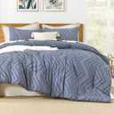 Litanika Bluish Grey California King Size Comforter Set, 3 Pieces Chevron Tufted Bedding Set & Collections, All Season Bed Set (104x96In Comforter and 2 Pillow Shams)