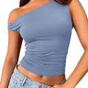 Trendy Queen Womens Summer Off The Shoulder Tops Going Out T Shirts Crop Tank Top Fashion Clothes Spring Outfits 2025 (Small, Blue)