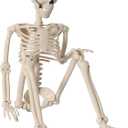36" Skeleton Halloween Decor, 3FT Realistic Full Body Movable Posable Joints Skeleton, Creepy Halloween Plastic Human Bones for Party Decor Lawn Haunted House Graveyard Props Indoor Outdoor (White)