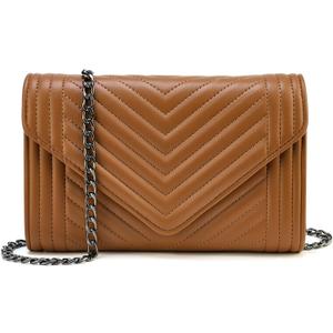 Small Leather Crossbody Bag for Women Clutch Purse Cross Body Purse Shoulder Bags with Chain Strap Quilted Purses (Brown)