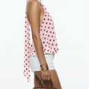 BAIGRAM Women Sleeveless Polka Dot Mesh Halter Tank Backless Flowy Peplum Tops Tie Up Scarf Mock Neck Cami Summer Going Out (Pink, M)