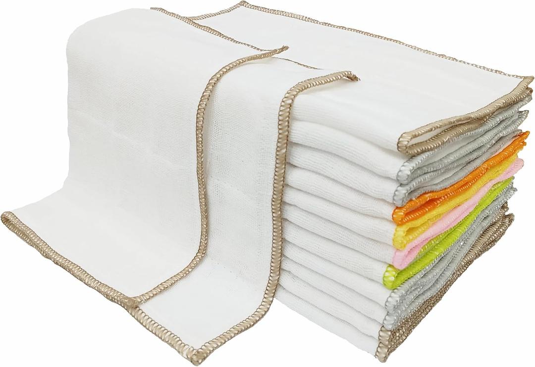 Mother-Earth 12 Pack Cotton Dish Cloths, Ultra Absorbent Quick-Drying Cleaning Cloths, Reusable and Eco-Friendly Dish Rags for Kitchen Use
