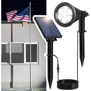 Solar Spotlights Outdoor for Flag Pole, Bright 7-LED Solar Spot Lights with Separate Panel Waterproof, Dusk-to-Dawn Flagpole Lights, Adjustable Landscape Ground Wall Lighting for House Garden(White)