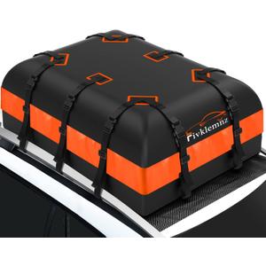 FIVKLEMNZ 21 Cubic Car Rooftop Cargo Carrier Roof Bag Waterproof for All Top of Vehicle with/Without Rack Includes Topper Anti-Slip Mat + Reinforced Straps + 6 Door Hooks + Luggage Lock (21 Cubic Feet)