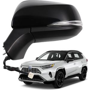 Marretoo for Toyota RAV4 Side Mirror Assembly 2019 2020 2021 2022 2023 2024 | Power | Heated | Turn Signal | BSM (Blind Spot Monitoring) | Replaces TO1320384, TO1320388| Black (BLACK, Driver Side)