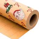 Yarcony Kraft Christmas Wrapping Paper Roll, Brown Vintage Santa Wrapping Paper, Funny Santa, Truck & Candy Cane Pattern Thick Christmas Gift Wrap for Holiday Gift Packaging (17 Inch X 33 Feet)