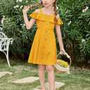 Arshiner Girl's Dresses Cute Spaghetti Strap Button Front Summer Party A-Line Dress Mustard 6-7 Years